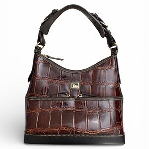 Dooney & Bourke Crocodile Leather Hobo Shoulder Bag Cognac